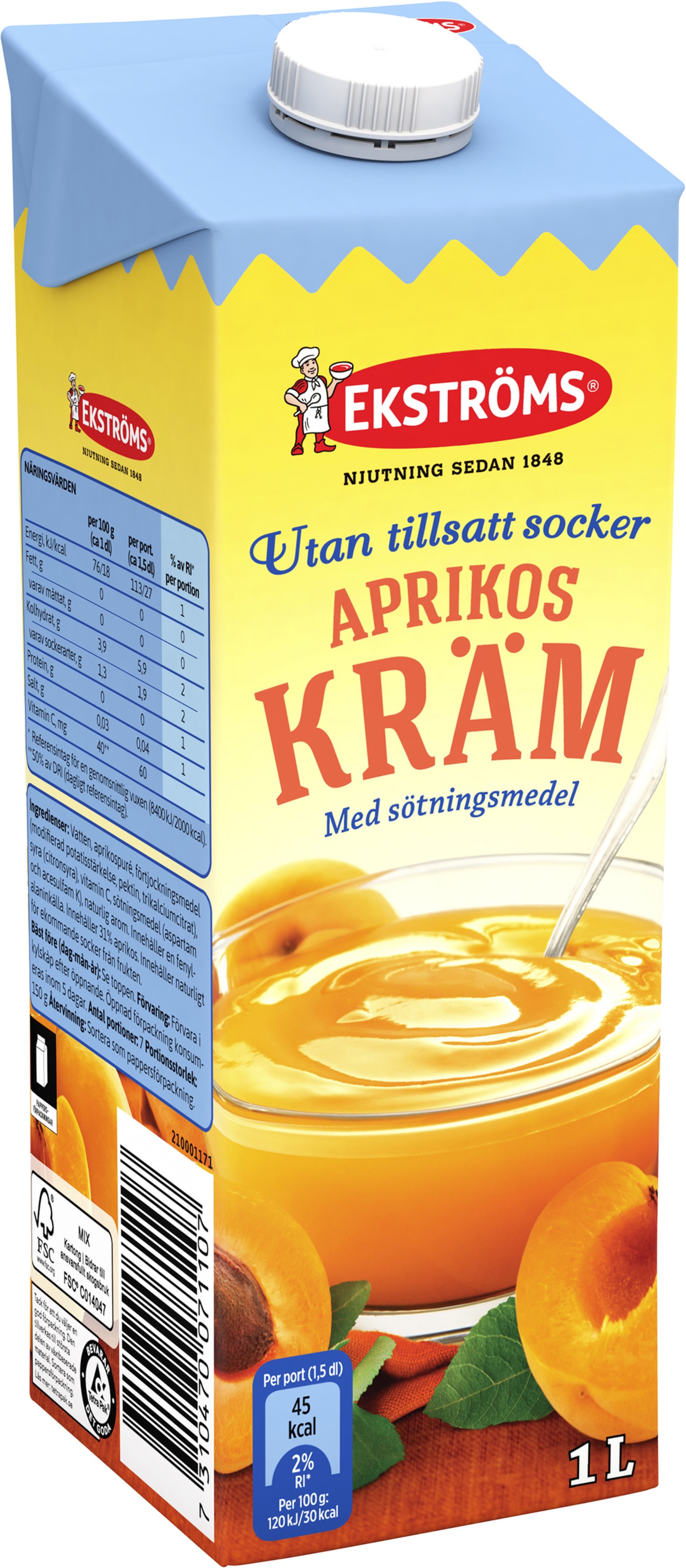 Aprikoskräm färdig utan socker 1L
