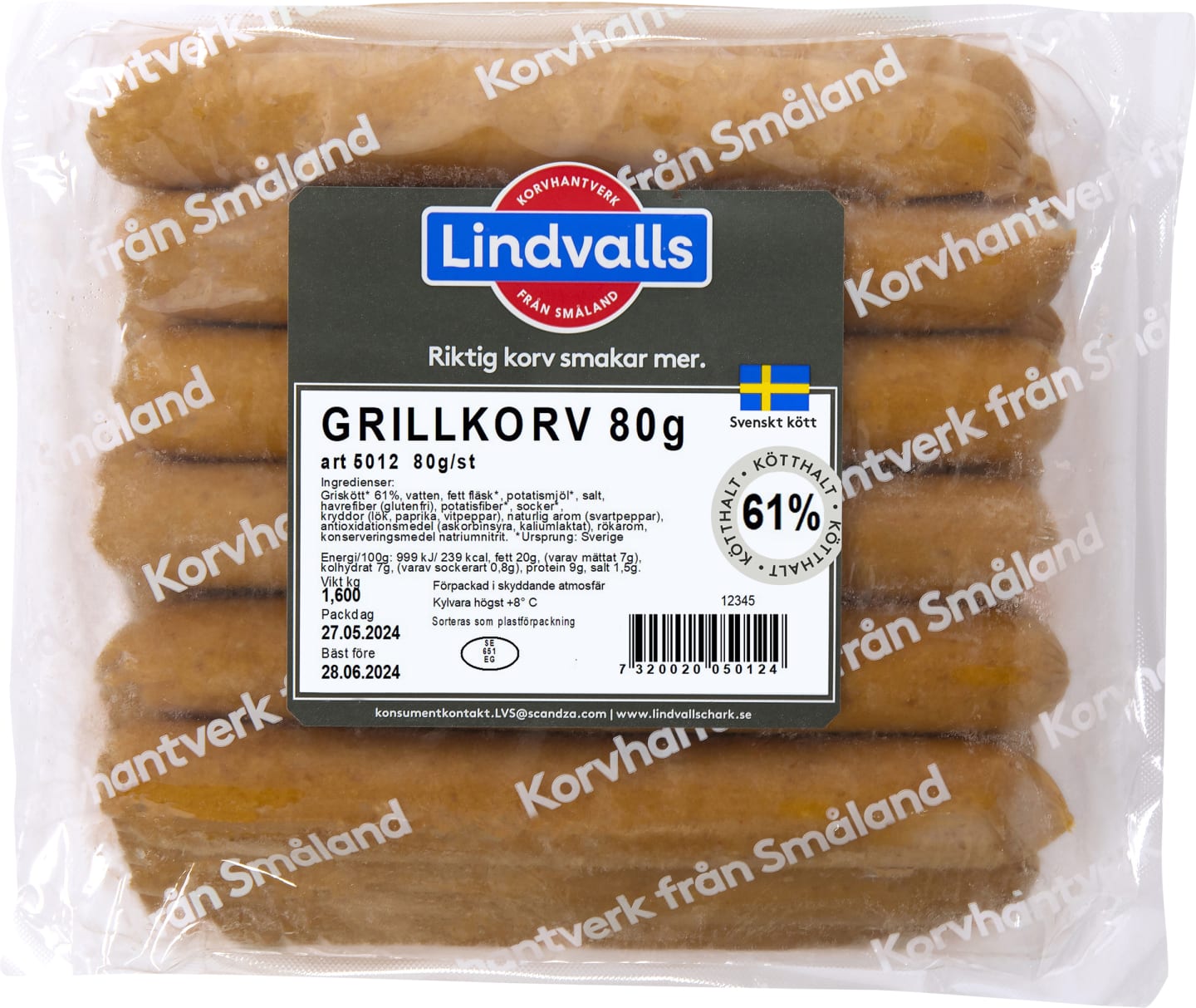 Grillkorv 61% 20x80g