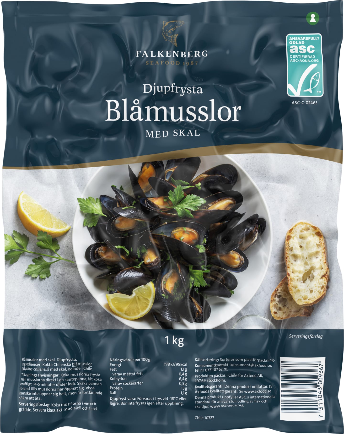 Blåmusslor med skal kokta ASC 1kg