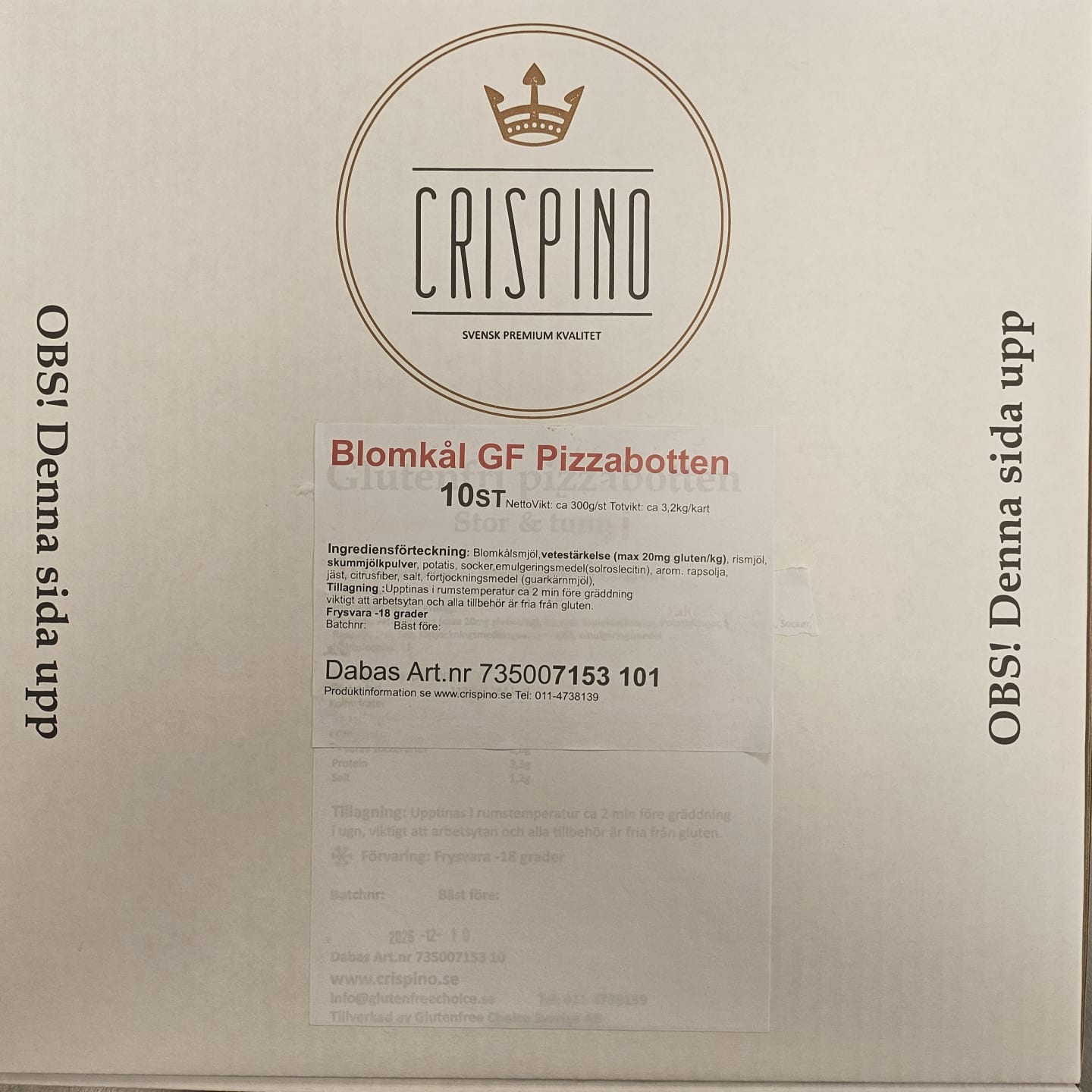 Pizzabotten Blomkål Glutenfri 33cm 300g