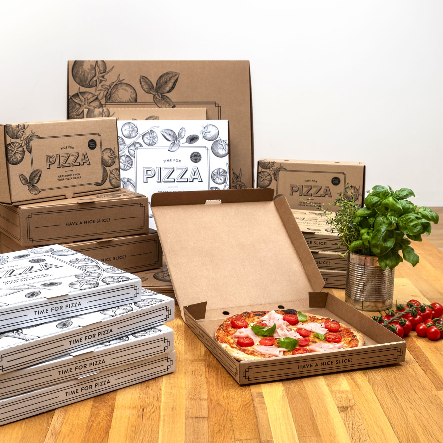 Pizzakartong brun med tryck 30x30X3,5cm 100 st - Bild 1 av 2