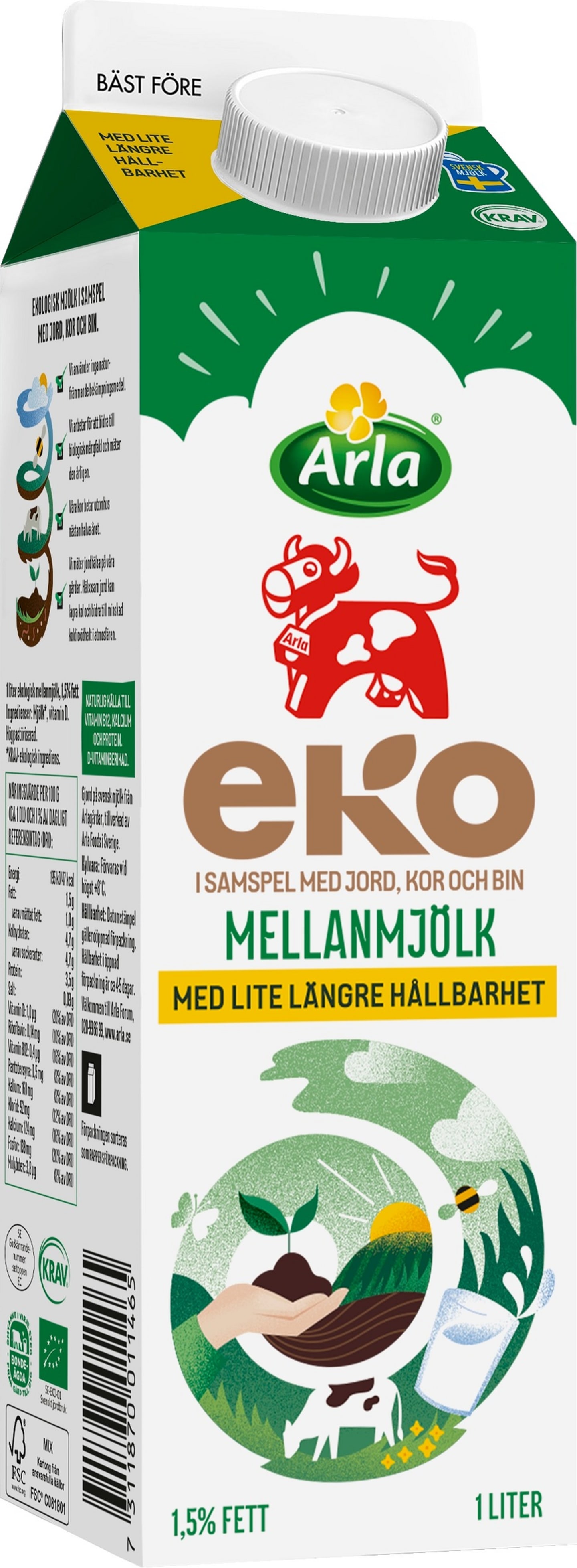 Mellanmjölk ekologisk 1,5% ESL 1L - Bild 1 av 1