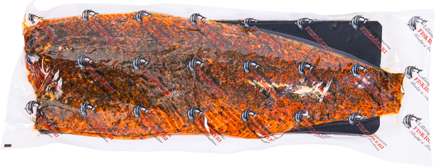 Laxfilé varmrökt ramslök/peppar ca1,5kg