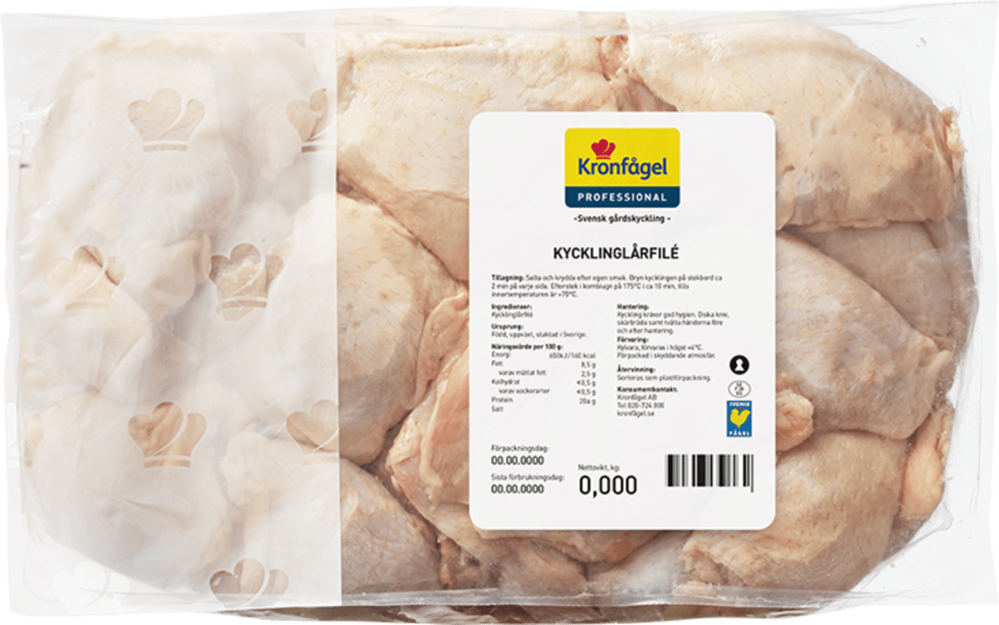 Kycklinglårfilé m skinn 2,5kg