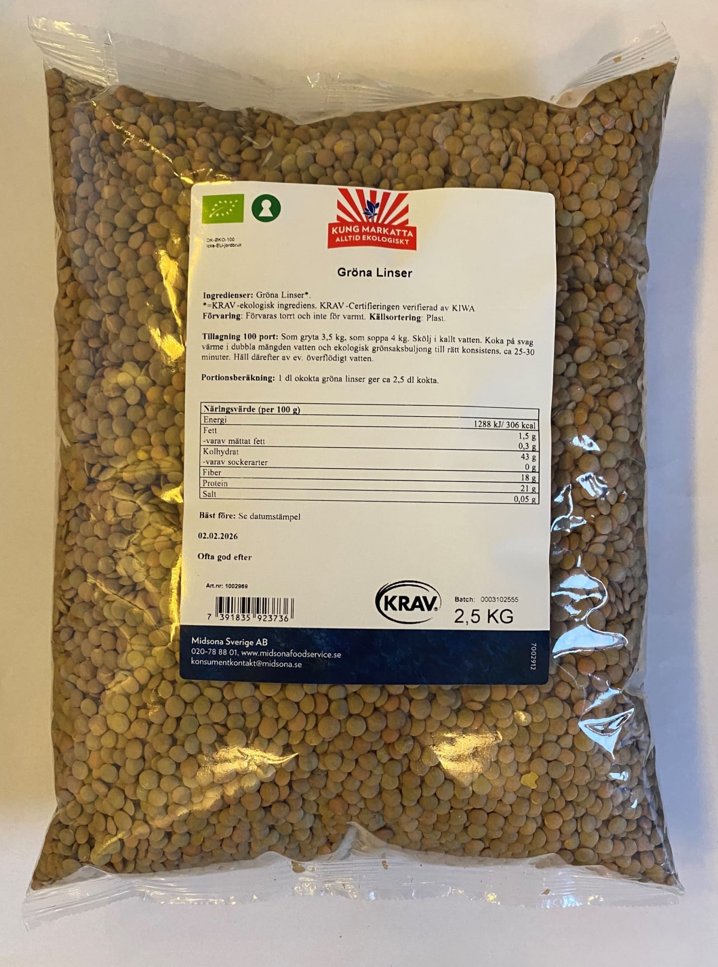 Gröna linser KRAV 2,5 kg - Bild 1 av 2