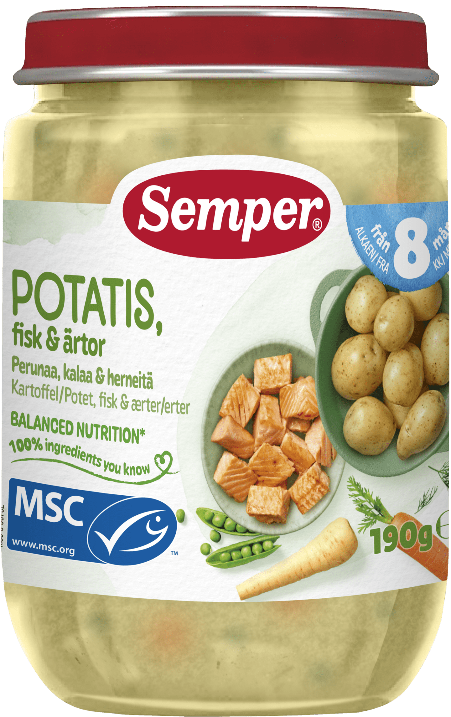 Potatis & fisk med ärtor 8m 190g
