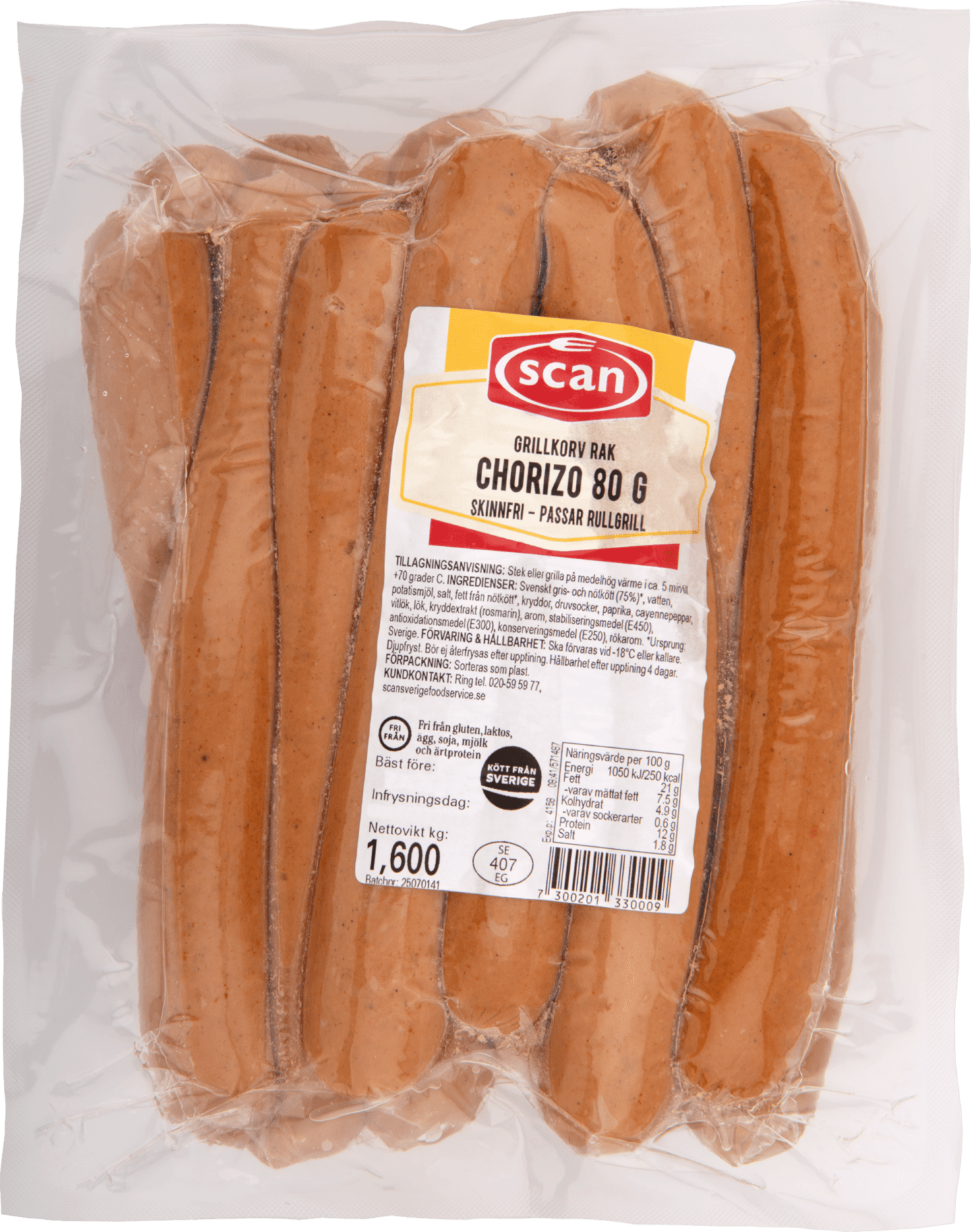 Grillkorv Chorizo rak 80g/1,8kg - Bild 1 av 2