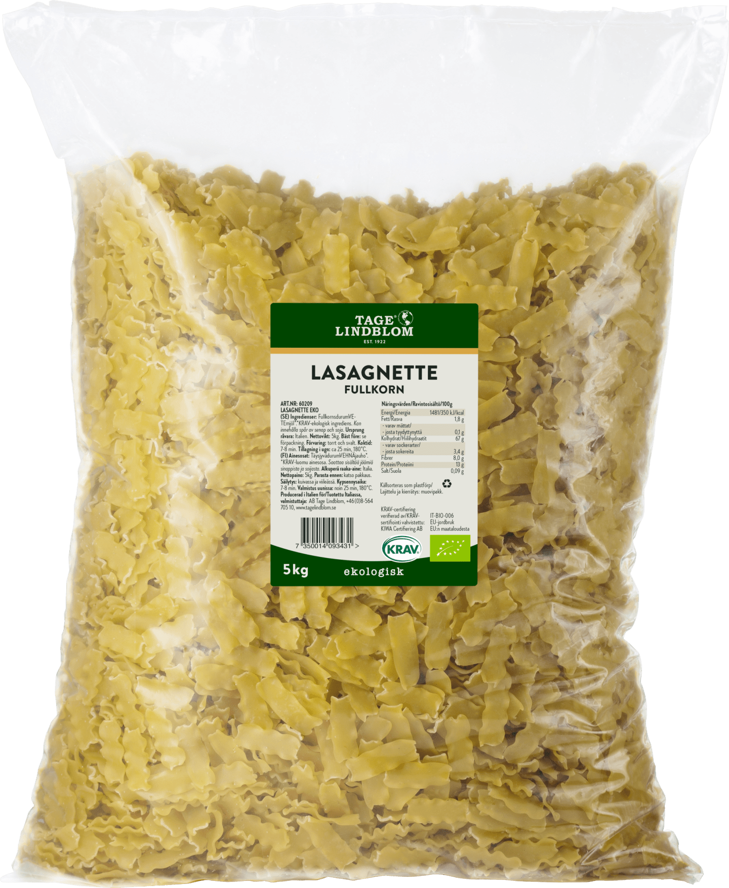 Lasagnette Fullkorn 5Kg