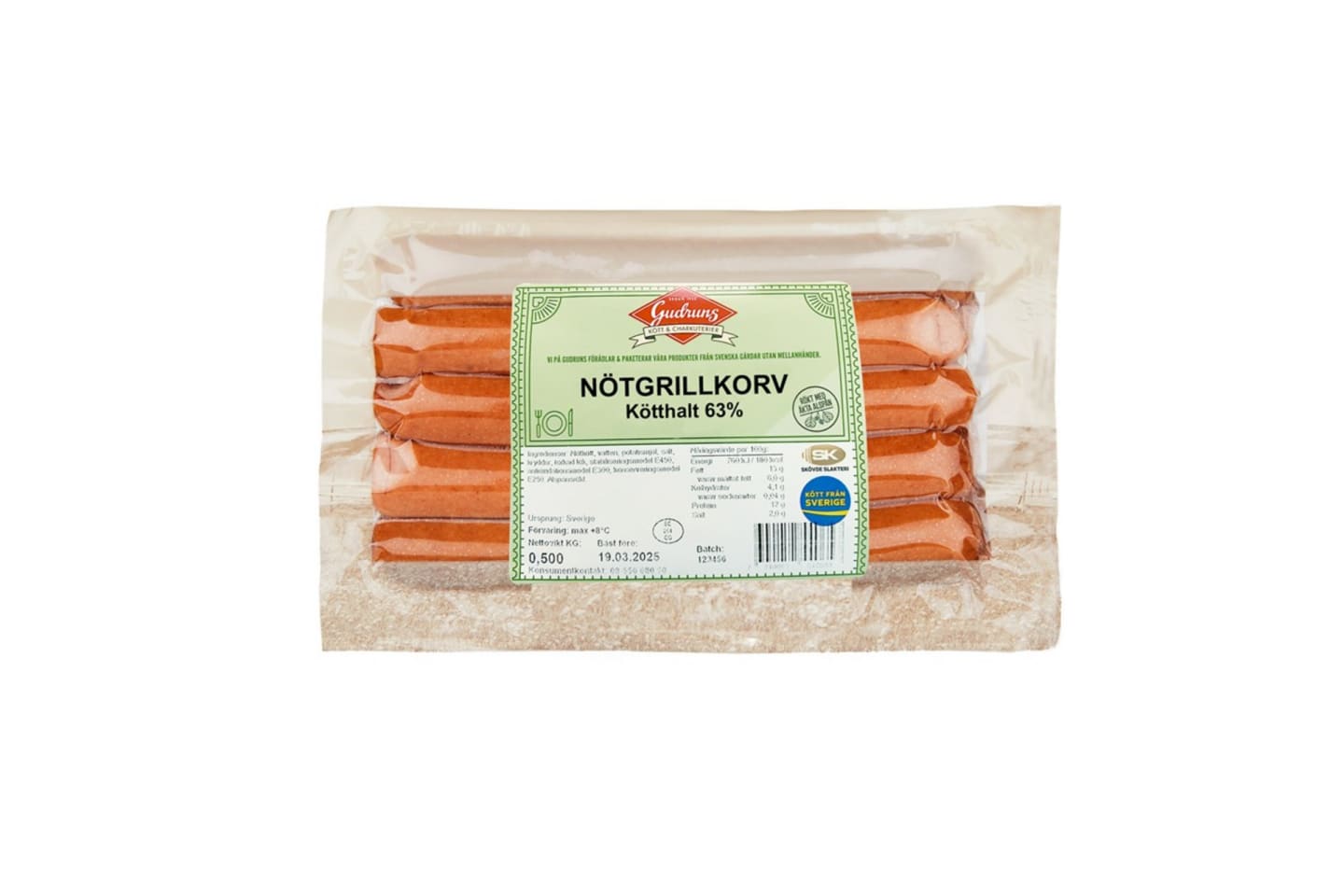 Grillkorv nöt 10p 500g