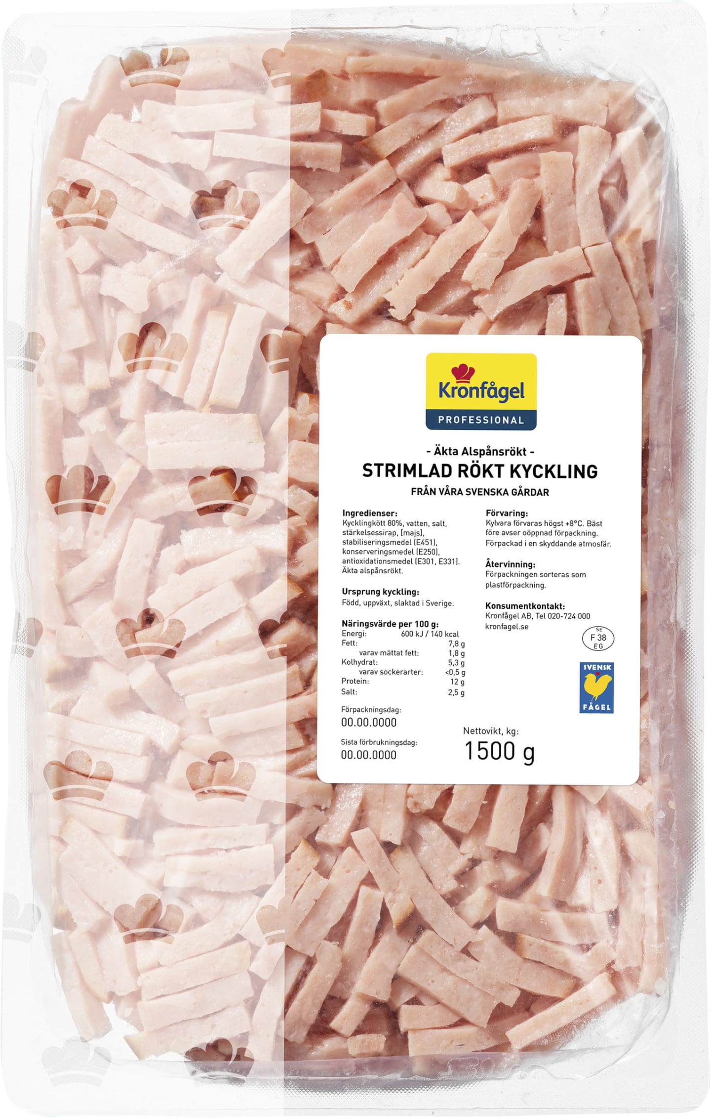 Strimlad rökt kyckling 4x1,5kg