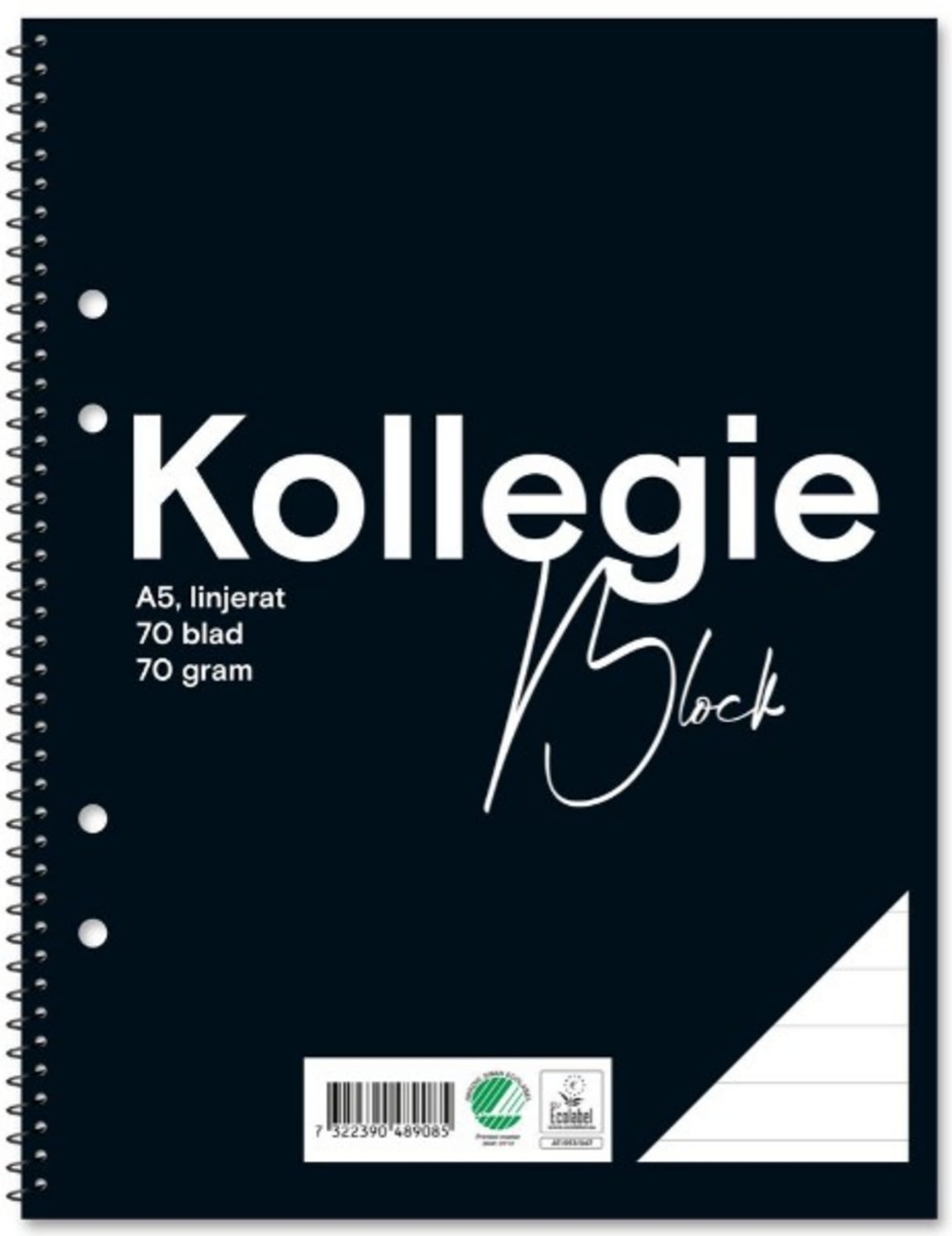 Kollegieblock A5 linjerat 70bl 5st