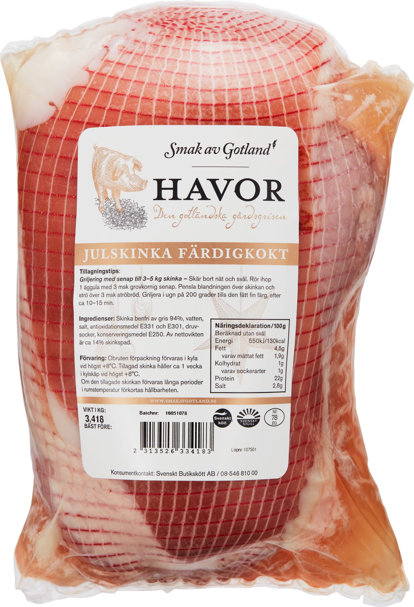 Julskinka kokt m svål 2,7kg